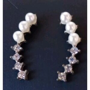 Faux Pearl and Crystal Ear Jacket‎ Pierced Earrings
